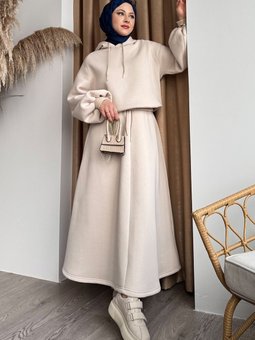 Balon Kol Sweat Etekli Krem Takım