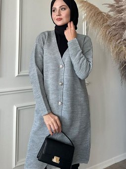 Basic Fitilli Gri Triko Hırka