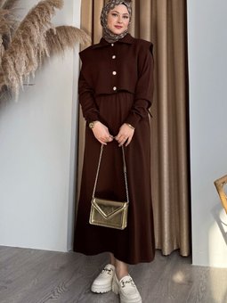 Bolerolu Elbiseli Acı Kahve Takım