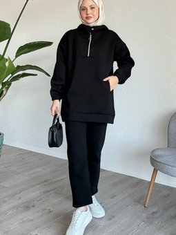 Cepli Yarı Fermuarlı Takım Siyah