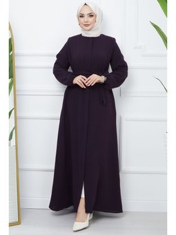 Kemerli Petek Kumaş Mürdüm Ferace