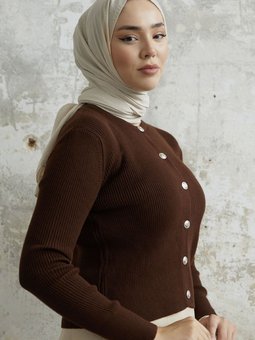 Loren Taş Düğmeli Triko Kısa Hırka Acı Kahve