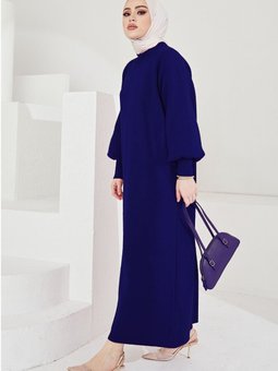 Mina Balon Kol Triko Elbise Lacivert