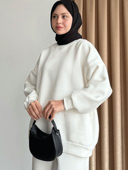 Şardonlu Basic Beyaz Sweat