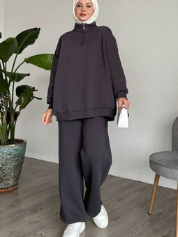 Şardonlu Fermuarlı Antrasit İkili Takım