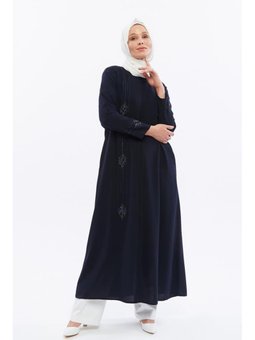 Taşlı Büyük Beden Yazlık Lacivert Ferace