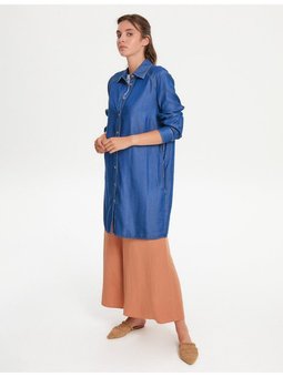 Ahşap Düğmeli Denim Tunik Lacivert