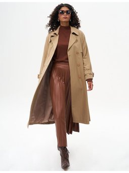 Apolet Detaylı Kuşaklı Kap Bej