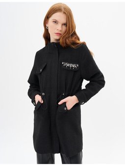 Bel Büzgülü Ve Taş İşlemeli Ceket Siyah