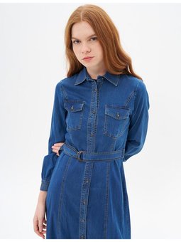 Boydan Düğme Kapamalı Lyocell Kap Lacivert