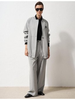 Broş Detaylı Kolej Yaka Ceket Açık Gri