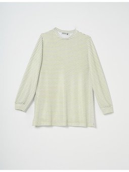 Çizgili Sıfır Yaka Sweatshirt Fıstık Yeşili