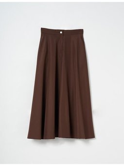 Fermuarlı Cep Detaylı Kloş Etek Koyu Kahve