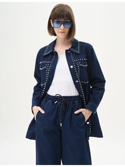 İşlemeli Denim Ceket Lacivert