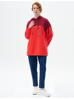 Kumaş Garnili Üç İplik Sweatshirt Kırmızı