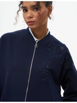 Nakış İşlemeli Fermuarlı Ceket Lacivert