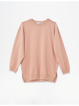 Sıfır Yaka Düşük Omuz Sweatshirt Somon