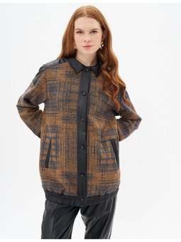 Suni Deri Garnili Ceket Camel