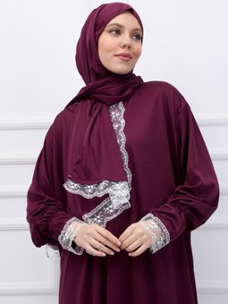 Kendinden Başörtülü Şık Namaz Elbisesi Yazlık Kumaş Giyim