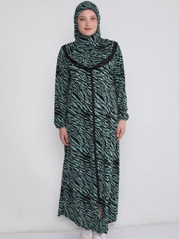 Kendinden Türbanlı Fermuarlı Kadın Namaz Elbisesi