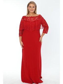 Büyük Beden Uzun Kırmızı Abiye Elbise