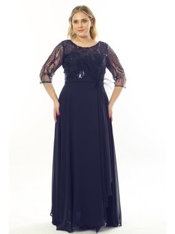 Büyük Beden Uzun Lacivert Abiye Elbise