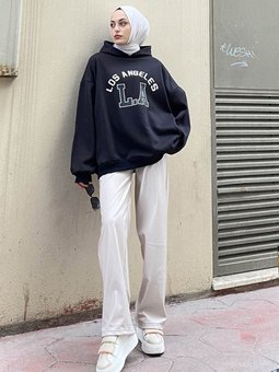 Moda Los Angeles Baskılı Oversize Sweatshirt Siyah