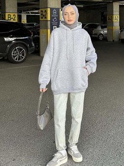 Üç Iplik Kanguru Cep Sweatshirt Gri