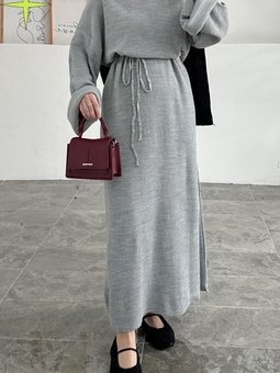 Yarasa Kol Triko Elbise Gri