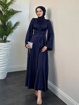 İspanyol Kol Saten Çapraz Kemerli Elbise