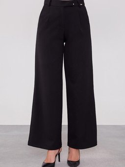 Siyah Gizli Düğmeli Kumaş Pantolon