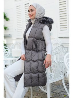 Kapüşonlu Şişme Gri Yelek