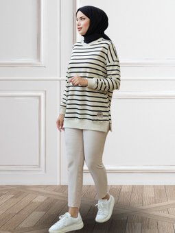 Giyim Siyah Çizgili Tunik Sweatshirt
