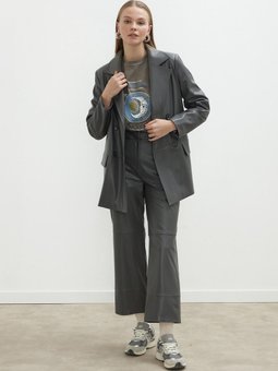 Deri Flare Paça Pantolon Antrasit