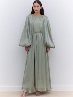 Geniş Kol Detaylı Abiye Elbise Yeşil