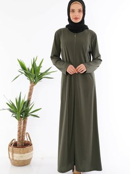 Fermuarlı Namaz Elbisesi Ferace Haki