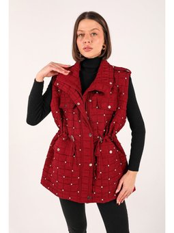 Bordo Taşlı Kapitone Yelek