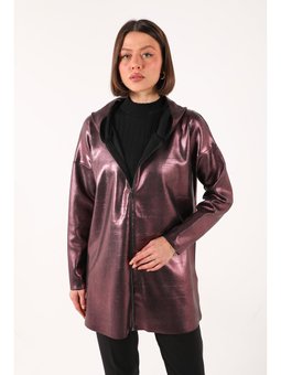 Mor Varaklı Triko Hırka