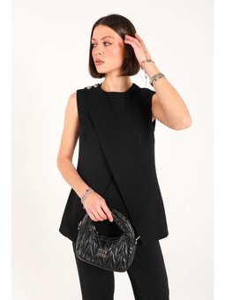 Siyah Düğme Detaylı Krep Yelek