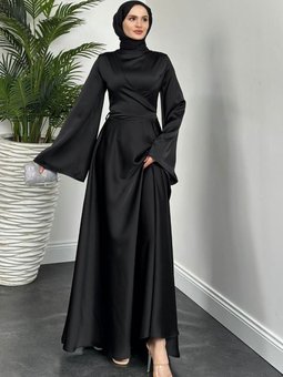 Pary Önü Çapraz Abiye Elbise Siyah