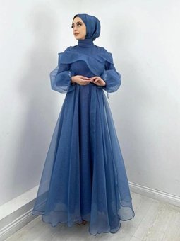 Simli Tasarım Abiye Elbise Moda Düğün Şıklığı – Buz Mavisi