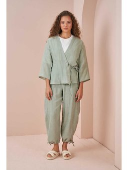 Kruvaze Kimono Müslin Yeşil Bluz