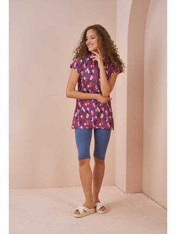 Oyun Desen Yarı Kapalı Mayo İndigo