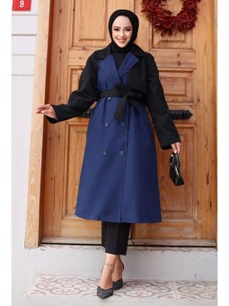Kolu Garnili İndigo Trençkot