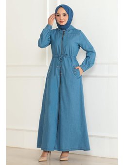 Beli Bağcıklı Kot Açık Mavi Ferace