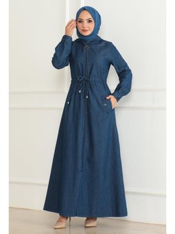 Beli Bağcıklı Kot Koyu Mavi Ferace