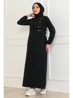 Düğmeli Yandan Bağlamalı Kot Füme Ferace