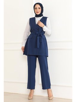 Kemer Detaylı İkili İndigo Takım