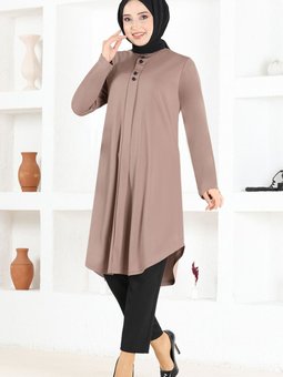 Düğme Detay Tunik Msl1180 Vizon