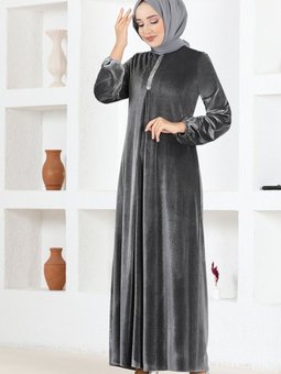 Kadife Abiye Elbise Asm2635 Antrasit